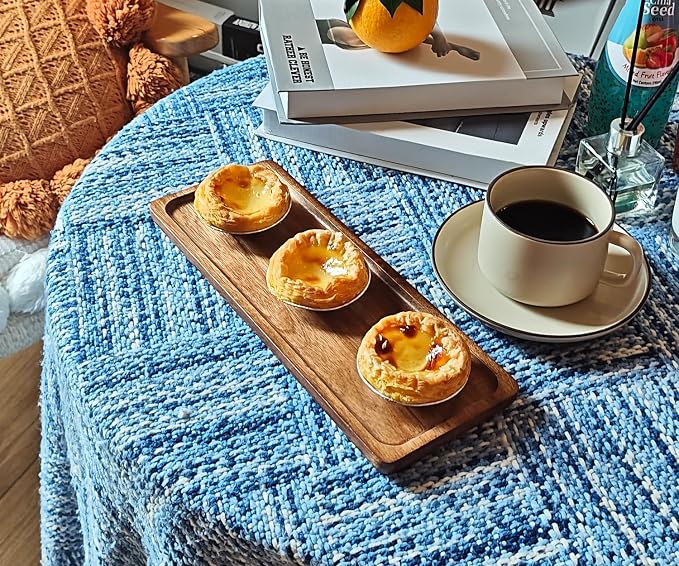 Small Wooden Mini Tray (11.3 x 4.1 inch) 6 Pack Rectangular | Tiny Tray for Serving Coffee Tables, Dessert, Snack, Fruit, Acacia Wood Platter for Vegetable, Decor Restaurant