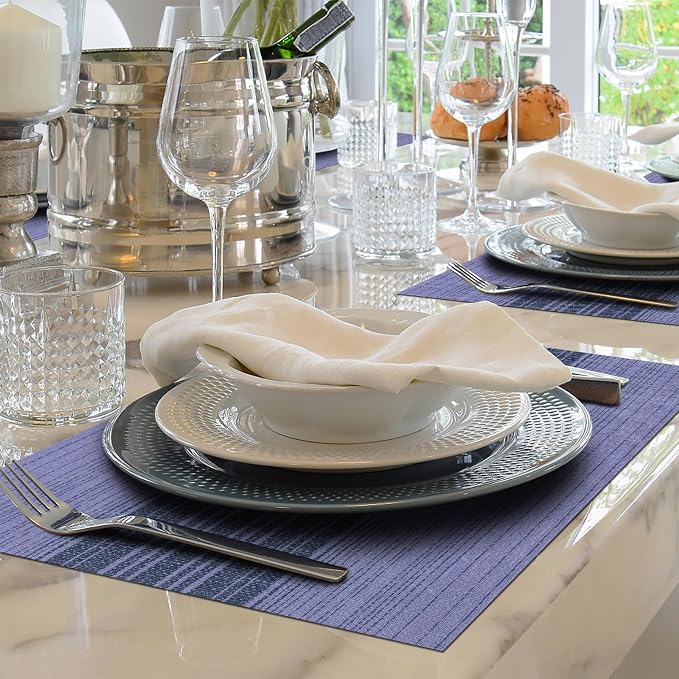 Winknowl Placemats Set of 8, Washable Vinyl Woven Placemats, Heat Resistant & Wipeable Table Mats for Kitchen Dining Table (Purple)