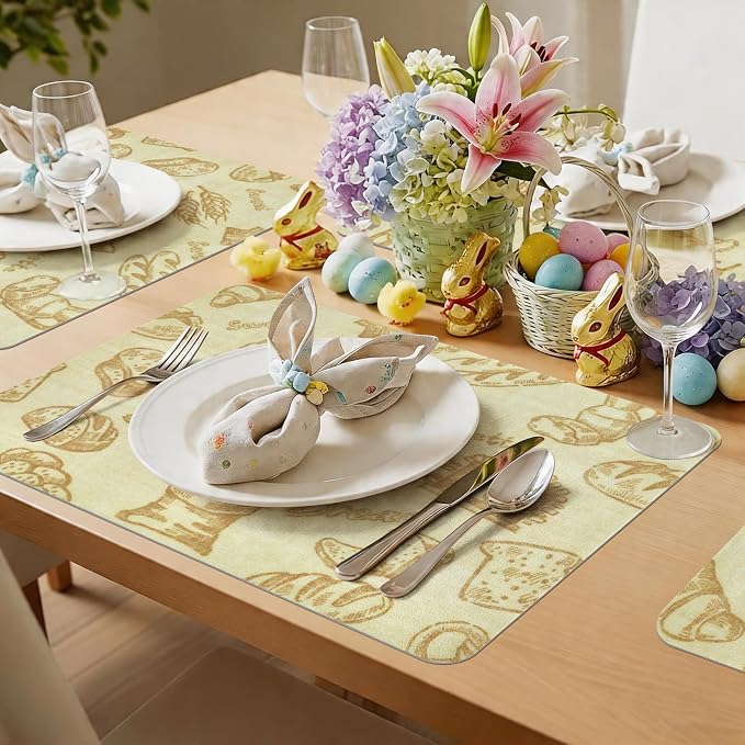 Vinyl Placemats Set of 4-12x17 Inch - Heat Resistant Washable Place Mats Waterproof Non-Slip Wipeable Table Mats for Dining Table Decor, Indoor/Outdoor Plastic Mat