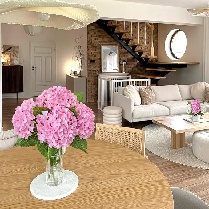 JINWOE Light Pink Hydrangea Artificial Flowers, 4Pcs 20" Real Touch Lifelike Latex Silk Faux Hydrangea Flowers, Artificial Hydrangeas Bouquet for Wedding Centerpieces Tables Party Home