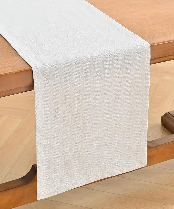 Wracra Linen Style Table Runner, Rustic Farmhouse Off White Table Runners 90 Inches Long, Handcrafted Table Runner for Fall, Winter - Everyday Use and Machine Washable