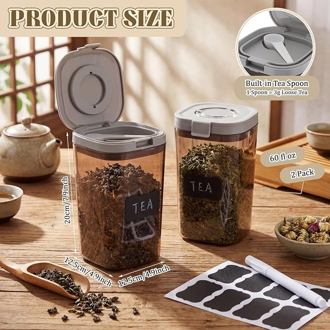 Suclain 2 Pack 60oz Airtight Coffee Canisters Light Blocking Tea Storage Containers with Scoop, Airtight Food Jars for Loose Leaf Tea, Sugar, Formula, Coffee Bean, with Chalk Marker & 8 Stickers