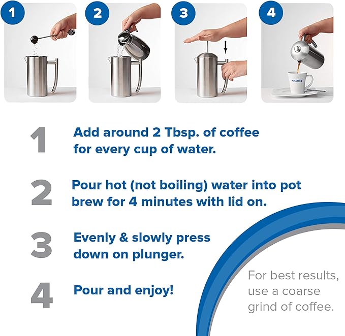 Frieling Double-Walled Stainless-Steel French Press Coffee Maker in Frustration Free Packaging, Brushed, 17 Ounces