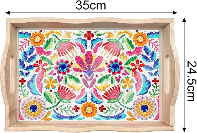 Generic DIY Diamond Serving Tray Rectangular Upgrade Increase Breakfast Tray with Handles Handmade Diamond Art Painting Wooden Tray Dinner Plate for Coffee Living Room Home Organizer-Pattern01