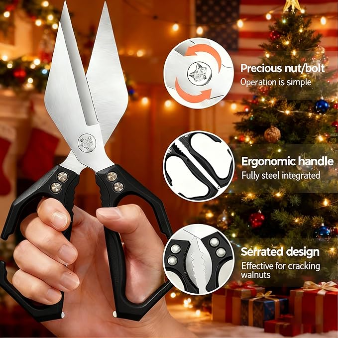 Seattleget Multifunctional Heavy-Duty Kitchen Shears,Chicken Bone Scissors,Japanese Style High Carbon Steel Cooking Scissors,Poultry Shear,Poultry Shear,for Meat,Seafood and Bone Cutting(Black)