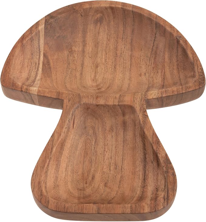Karma, Acacia Wood Shaped Serving Bowl, Shaped Wooden Compartment Divided, Wood Accent-Plates Divided Dessert Dish Serving Trays Platters, Mushroom