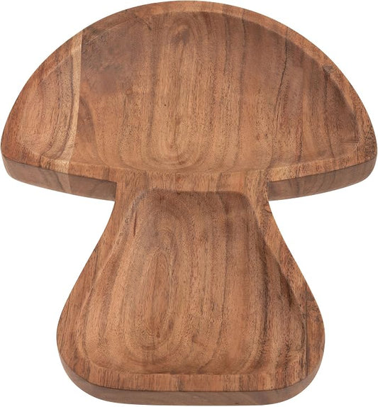 Karma, Acacia Wood Shaped Serving Bowl, Shaped Wooden Compartment Divided, Wood Accent-Plates Divided Dessert Dish Serving Trays Platters, Mushroom