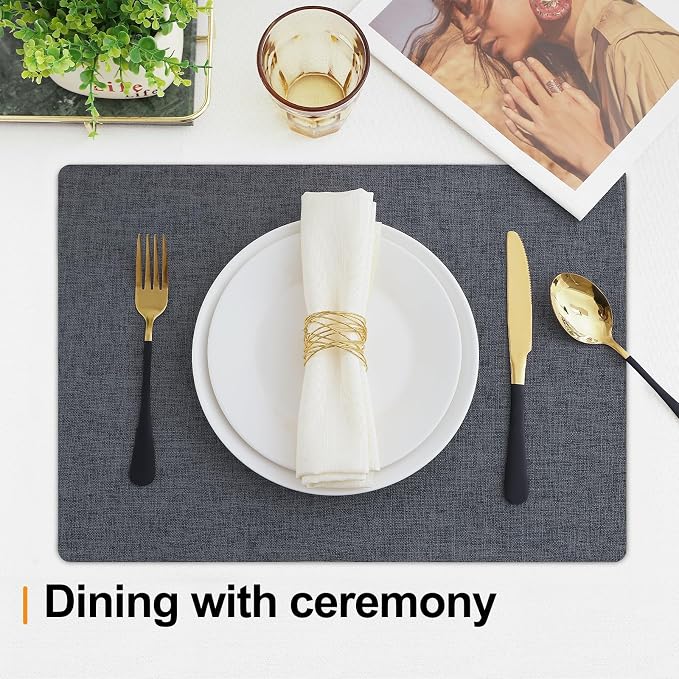 Homaxy Cloths Placemats for Dining Table Set of 6, Heat Resistant Washable Cotton Linen Blend Table Mats, Easy to Clean Place Mats for Indoor Outdoor Party Kitchen Decoration, 13" x 19", Charcoal Gray
