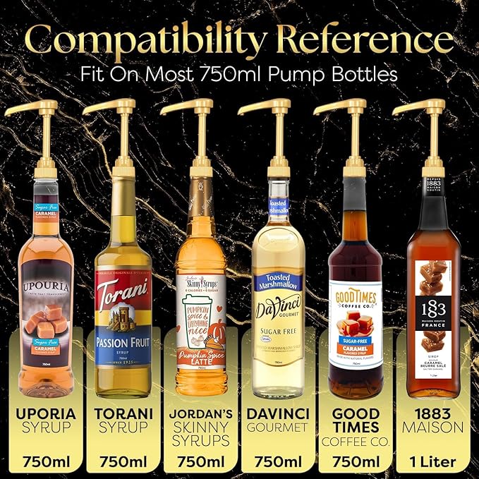 4 Pack Fresh Finest Coffee Syrup Pump Dispenser, Syrup Pump is Compatible with Torani, Davinci, Jordans Skinny Syrups, Fits 25.4 Oz/750 ML Bottles, for Coffee Syrups, Teas, Snow Cones, Smoothies