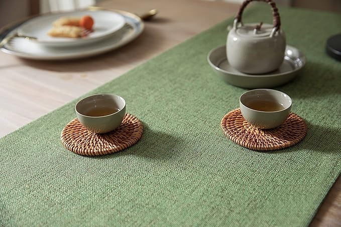 ZeeMart Burlap Style Farmhouse Table Runners 72 Inches Long, Green Rustic Woven Dining Table Runner for Everyday Use, 14x72 Inches, Grass Green