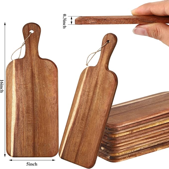 Patelai 6 Pcs Cutting Board Set with Handles Laser Engraving Wooden Charcuterie Kitchen Plain Serving Chopping Board Bulk for DIY Housewarming(Acacia Wood,16 x 5 Inch)