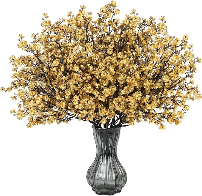 Waipfaru 15 Pcs Baby's Breath Artificial Flowers Gypsophila for Home DIY Floral Arrangement Table Centerpiece Living Room Christmas Decoration (Gold)