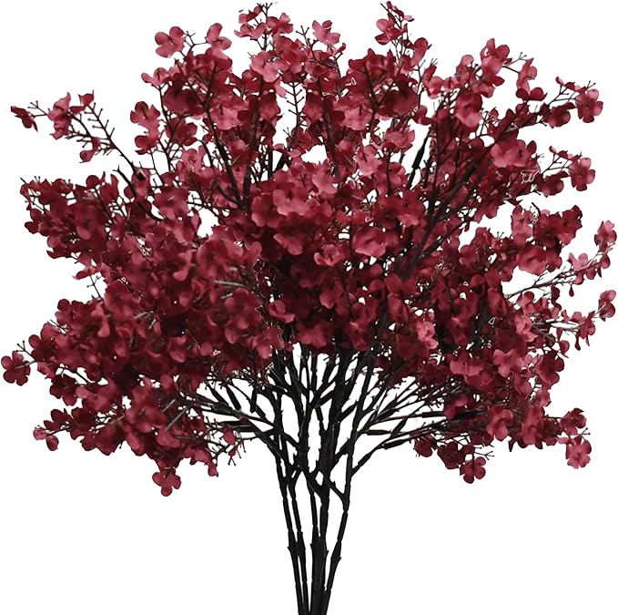 Mandy's Burgundy Artificial Baby’s Breath Flowers 15 Bundles Silk Gypsophila, 18.5 Inch European Style Modern Home Decor Centerpiece, Neutral Wedding Flower Arrangements