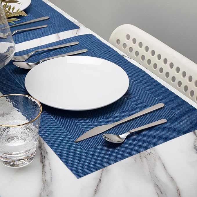 Winknowl Placemats for Dining Table Set of 8 Waterproof, Woven Place Mats for Kitchen Table Vinyl Heat Insulation Stain Resistant Placemats (Navy Blue)