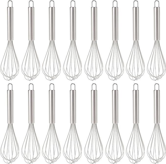 10-Inch Balloon Whisk (16 Pack), Classic Manual Kitchen Egg Beater, Handheld Stainless Steel Whisk for Cooking, Blending, Whisking, Beating and Stirring