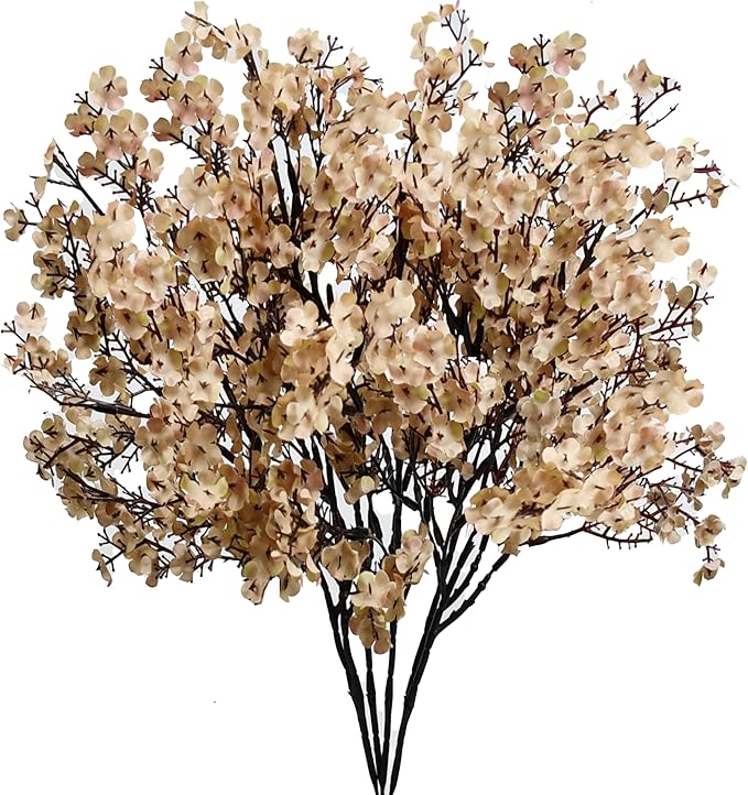 Mandy's Light Brown Artificial Baby’s Breath Flowers 6 Bundles Silk Gypsophila, 18.5 Inch European Style Modern Home Decor Centerpiece, Neutral Wedding Flower Arrangements