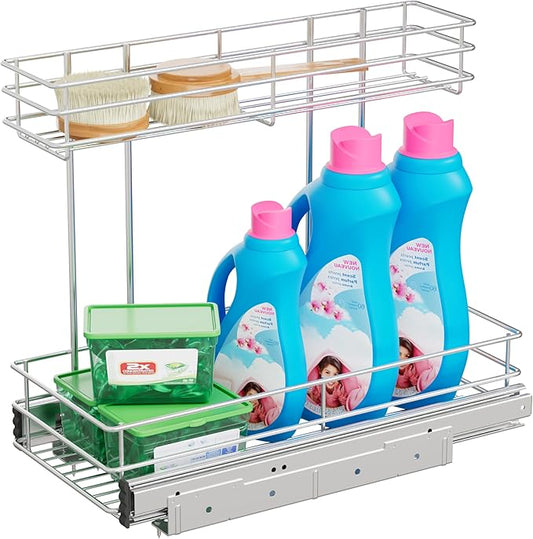 Under Sink Organizer 9"W X18.5"D，Pull Out Cabinet Organizer 2 Tier，Under Sink Slide Out Organizer Chrome Plated, Under Kitchen Bathroom Sink Organizer, Pantry Cabinet Closet Organization Rack, 1 Pack