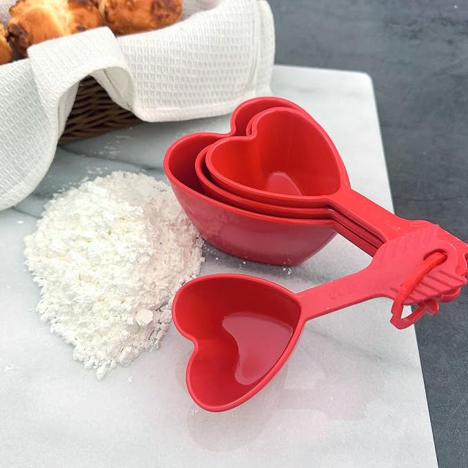 UP 4-Piece Heart Melamine Measuring Cups Set, Professional Nesting Baking and Cooking Tools for Liquid and Dry Ingredients, Red