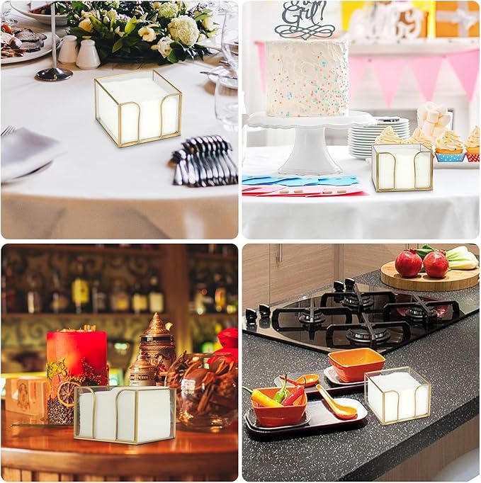 Sumnacon Glass Napkin Holder for Table, Stylish Cocktail Napkin Holder,Modern Napkin Holders for Paper Napkins,Gold Napkin Holders for Kitchen Dining Table Party Restaurant Bar
