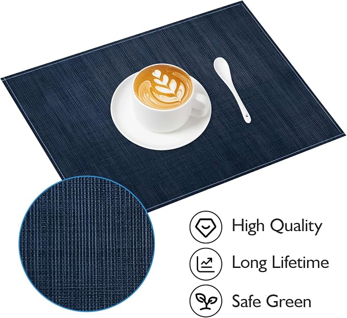 Niviy Dark Blue Placemats Set of 4, 12x18 Inch Washable Easy to Clean Heat-Resistant Anti-Skid Navy Blue Placemats for Holiday Party Kitchen Dining Room Decoration