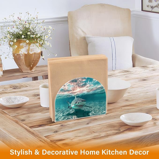 Napkin Holder Acrylic Napkin Holder for Table Kitchen Party Restaurant U Shaped Upright Napkin Dispenser Organizer Shark Ocean