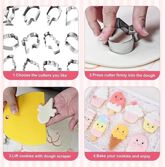 Ice Cream Cookie Cutter Set, 12 PCS Stainless Steel Summer Cookie Cutters for Baking Fondant, DIY Crafts, Summer Celebrations (with Gift Box)