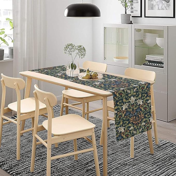 William Morris Table Runner,Vintage Style Floral Plant Table Cloth for Wedding Birthday Party Kitchen Dining Home Everyday Decor 13x36 Inch
