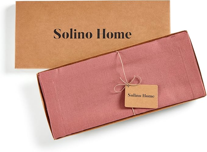 Solino Home Linen Table Runner 120 Inches Long - 100% Pure Linen Dusty Rose Table Runner 14 x 120 Inch for Spring, Summer - Diana Medium Weight
