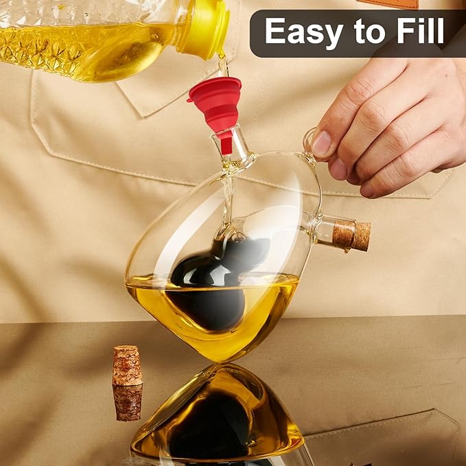 PARACITY Oil and Vinegar Dispenser Bottle 2 in 1, Olive Oil Dispenser Bottle for Kitchen with Cork Stoppers, 12OZ Transparent Glass Vinegar Dispenser