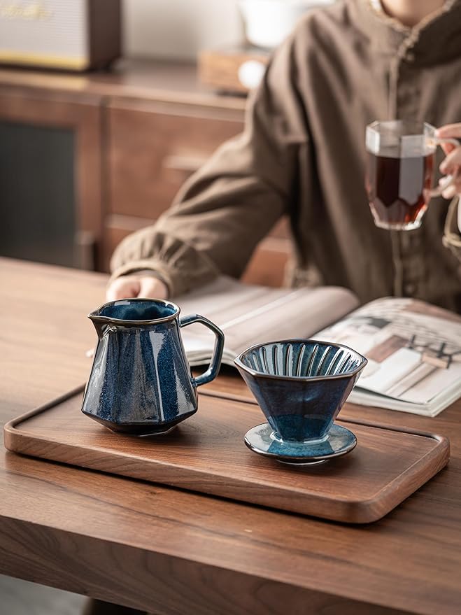Pour Over Coffee Maker,Ceramic Coffee Maker With 40 pcs Paper Filter，20oz/600ml Pour Over Coffee Dripper (Starry Blue)