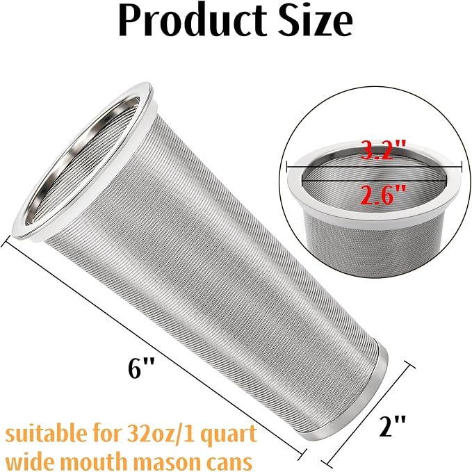 Goaste 3 Pack Cold Brew Coffee Filter for 32oz / 1Quart Wide Mouth Mason Jar, 304 Stainless Steel Strainer with Seal Ring, Coffee Tea Infuser Ultra Fine Mesh for Iced Coffee, Lemonade, Fruit Drinks