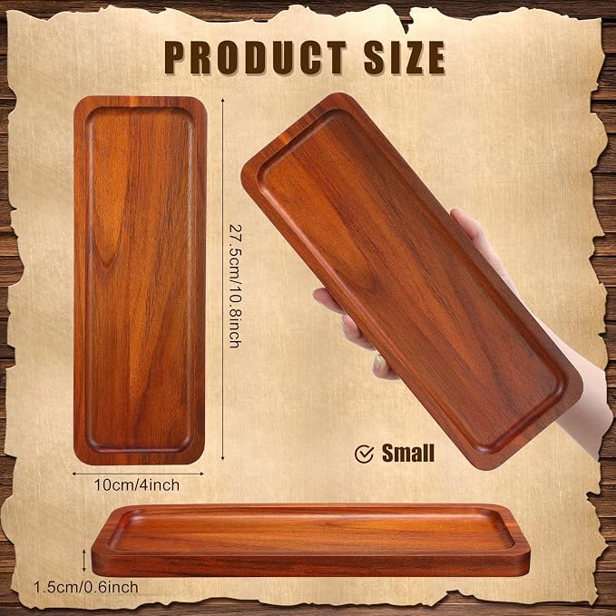Skylety 15 Pack Solid Wood Serving Tray Large Acacia Party Server Platter Rectangular Charcuterie Board with Grooved Handle for Home Kitchen Cheese Appetizer Farmhouse Table Supplies (10.8 x 4 Inch)