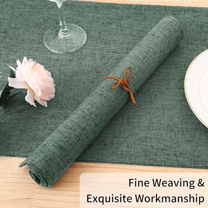 Homaxy Cloths Placemats for Dining Table Set of 4, Heat Resistant Washable Cotton Linen Blend Table Mats, Easy to Clean Place Mats for Indoor Outdoor Party Kitchen Decoration, 13" x 19", Green