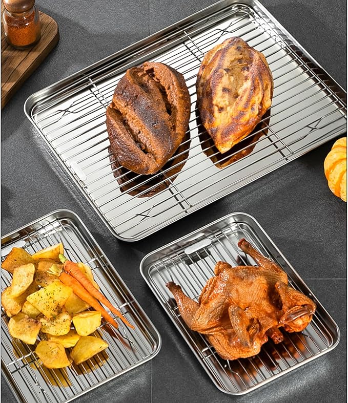 Line Roasting Racks, 1 Pcs 9.8 Inch x 7.3 Inch High Strength Stainless Steel Grill Racks for Baking and Cooling of Barbeque in Oven, Party, Dinning and Outdoors (9.8 inch)