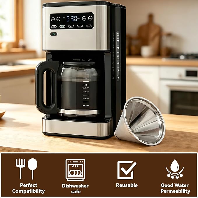 Coffee Filter Compatible with Braun PureFlavor Coffee Maker, Permanent Stainless Cone Filter for Braun PureFlavor 14 Cup