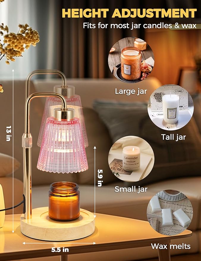GODONLIF Pink Candle Warmer Lamp with Cycle Timer, Birthday Gifts for Women Mom Her, House Warming Gifts New Home Room Decor, Wax Melt Warmer for Jar Candles with 2 Bulbs