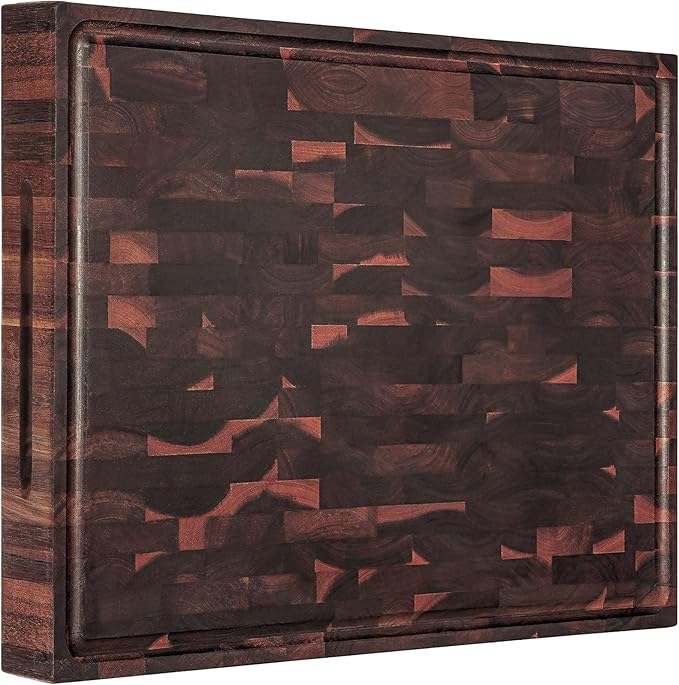 AZRHOM Extra Large Thick Walnut Wood End Grain Cutting Board 20x15x2 In, Wooden Butcher Block, Chopping Board For Kitchen with Juice Groove Handles Non-Slip Pats (Gift Box)