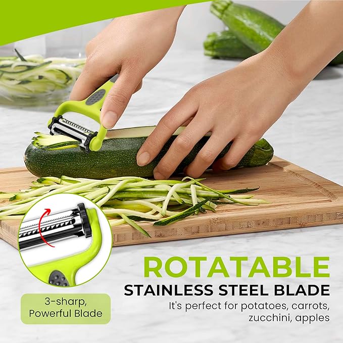 3 In 1 Rotatable Stainless Steel Blade Vegetable Peeler, Vertical Serrated & Straight Peeler For Potato, Carrot, Apple, 3pcs Set, Ergonomic Non-Slip Handle, Sharp Blade, Durable Design