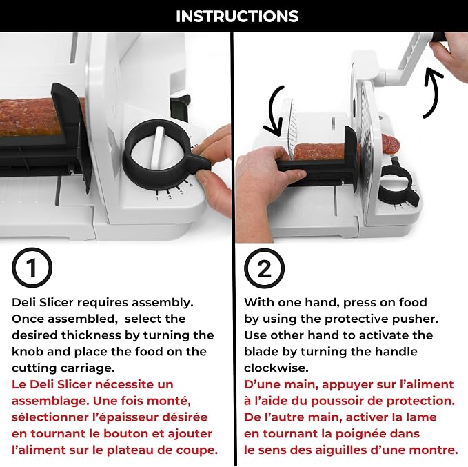 Starfrit Deli Slicer, Slices Meat, Cheese, Bread, 6.5" Stainless Steel Blade, Adjustable Thickness Knob, Nestable for Easy Storage, 2-in-1 Fruit and Vegetable