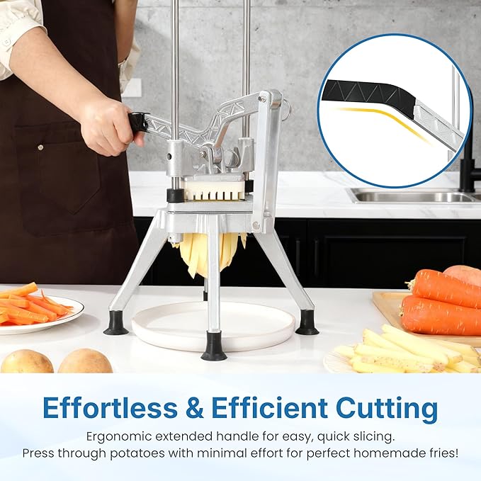 Commercial French Fry Cutter, Heavy Duty Potato Slicer with 1/2 Inch and 3/8 Inch Blade, Professional Fries Cutter for Restaurant & Home Kitchen, Stainless Steel