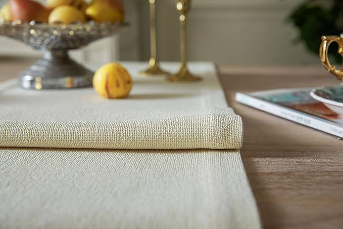 ZeeMart Burlap Style Farmhouse Table Runners 48 Inches Long, Cream Rustic Woven Dining Table Runner for Everyday Use, 14x48 Inches, Cream