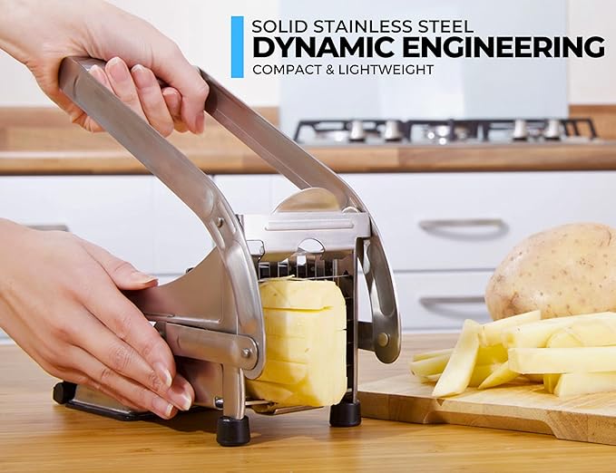 ICO French Fry Cutter, 2-blade Potato Slicer, French Fry Cutter For Potatoes with Non-slip Suction Lock Technology, Stainless Steel French Fry Press