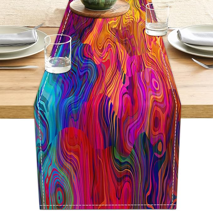 Abstract Table Runner 13x36 Inch Colorful Chaotic Waves Table Runners Table Decorations Rustic Coffee Table Runner for Home Kitchen Dining Room Party (13"x36", Colorful Chaotic Waves)