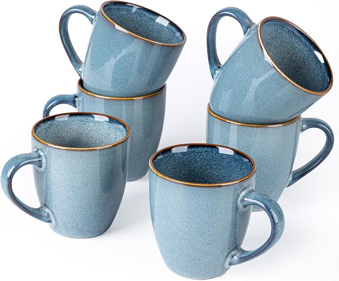 GBhome Ceramic Coffee Mugs Set of 6, 12oz Stoneware Coffee Mugs Set For Dad Mom Women MEN, Light Weight Ceramic Coffee Cups for Latte/Tea/Beer/Hot Cocoa, Dishwasher & Microwave Safe