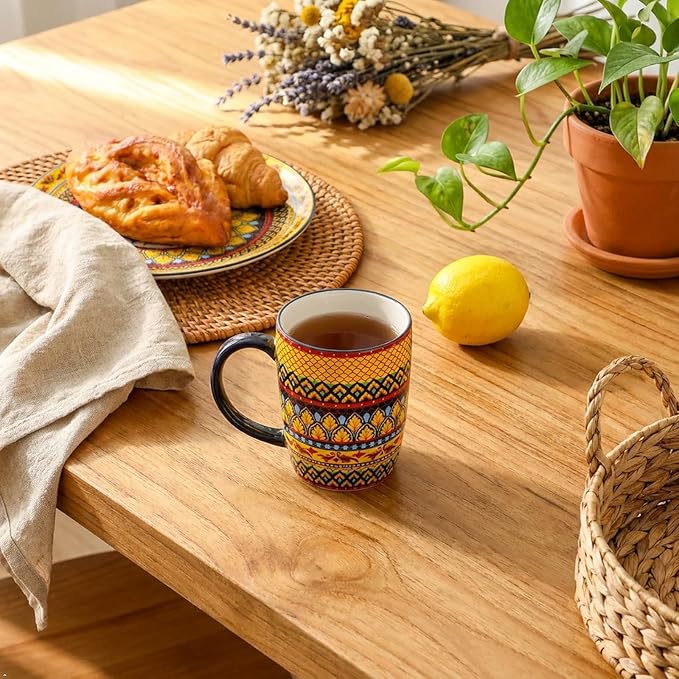 glowworm Coffee Mugs Set of 6, 16 oz Ceramic Coffee Mug with Handle, Large Coffee Cups for Latte, Cappuccino, Milk, Colorful Cup for Mom, Dishwasher & Microwave Safe, Bohemian