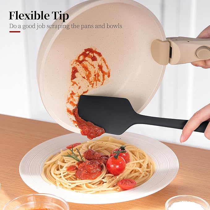 Heat Resistant Silicone Spatula Set of 3, Luxiwise 600ºF High Temp Baking Scraper Cooking Utensils Non-Stick BPA-Free for Seamless Mixing, Folding, Scraping with Rubber Kitchen Essentials (Black)
