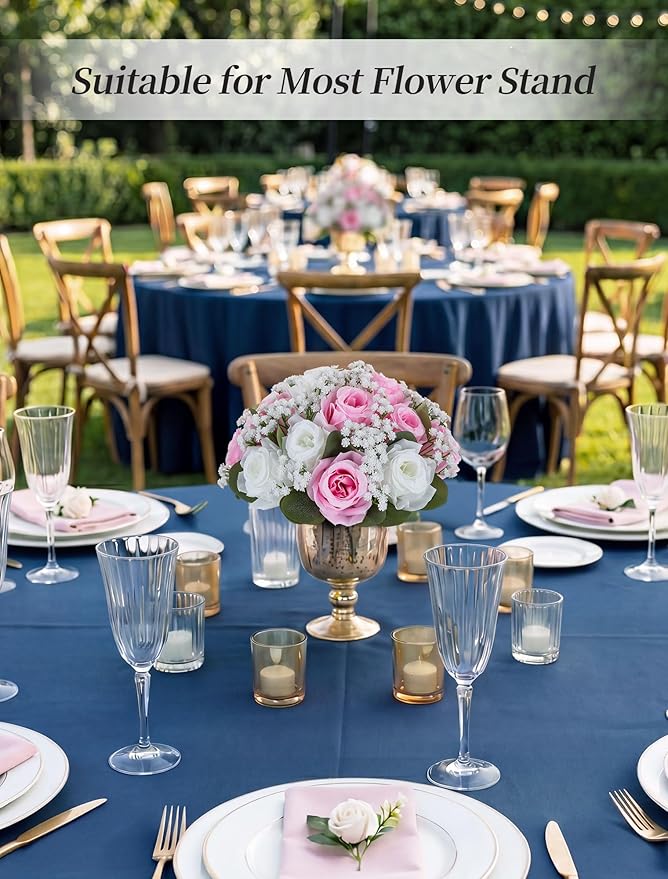 BLOSMON Fake Flowers Ball Centerpieces: 2 Pcs Pink Rose Babys Breath Artificial Flowers Wedding Decoration for Table Silk Kissing Floral Bouquet Arrangements for Home Party DIY Decor