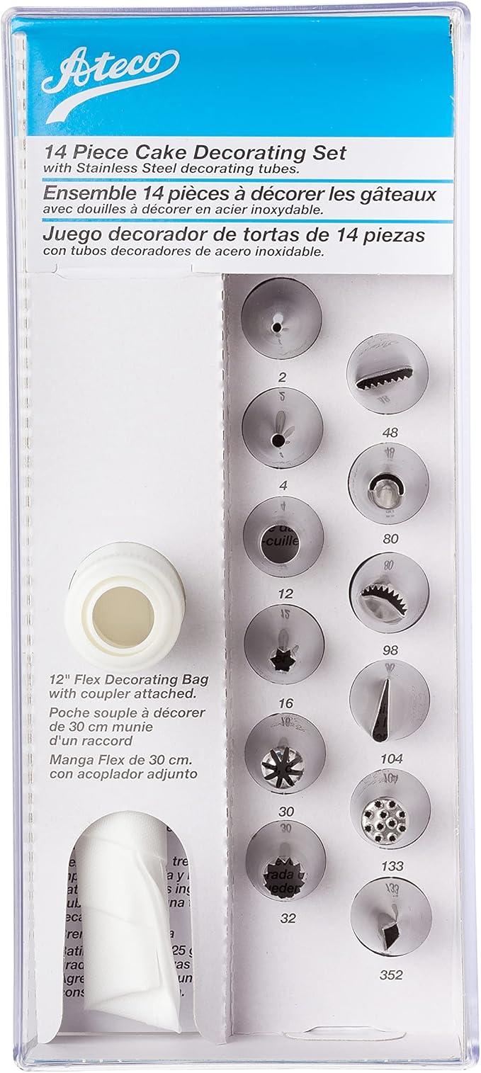 Ateco 14-Piece Cake Decorating Set,Silver