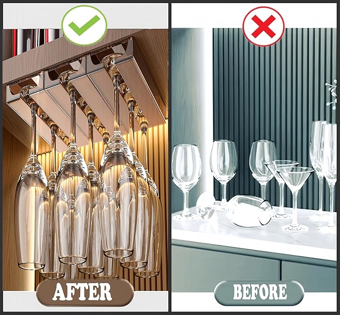 Wine Glass Holder Under Shelf Cabinet Wine Glass Rack Plastic Stemware Rack Glassware Drying Storage Hanger for Kitchen,Bar and Restaurant (2Pack-Brown)