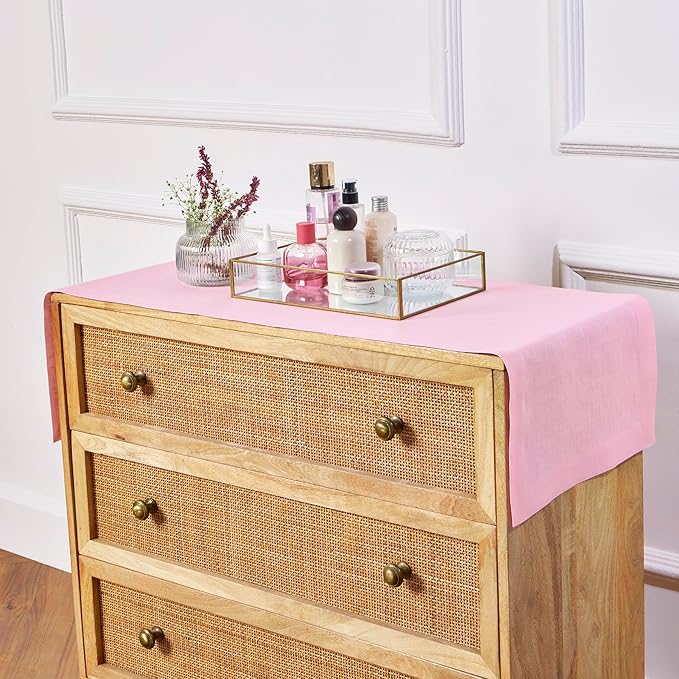 Solino Home Linen Table Runner 48 Inches - 100% Pure Linen Pink Lemonade Table Runner 14 x 48 Inch Ideal for Dresser and Coffee Tables, Spring, Summer - Fete